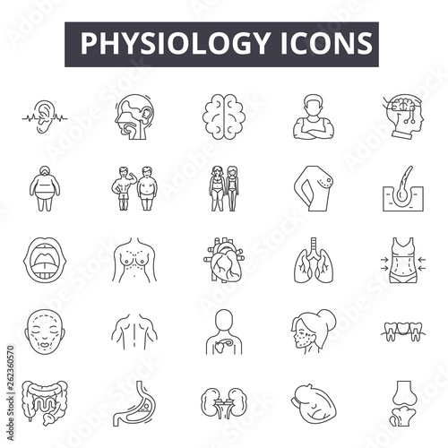 Physiology line icons, signs set, vector. Physiology outline concept illustration: physiology,medical,body,health,human,science