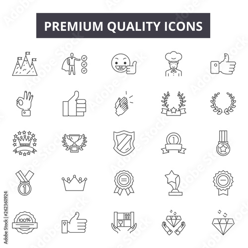 Premium quality line icons, signs set, vector. Premium quality outline concept illustration: quality,premium,label,stamp,banner