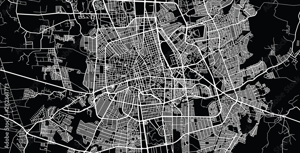 Urban vector city map of Aguascalientes, Mexico