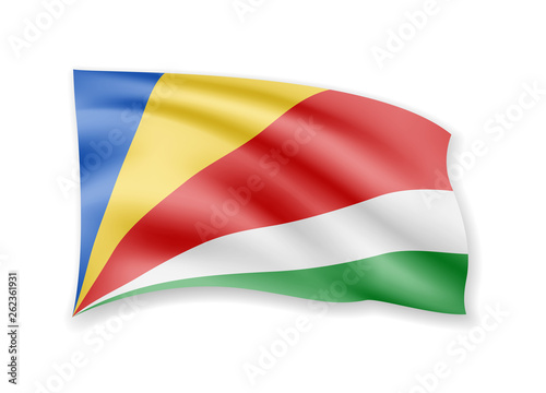 Waving Seychelles flag on white. Flag in the wind.