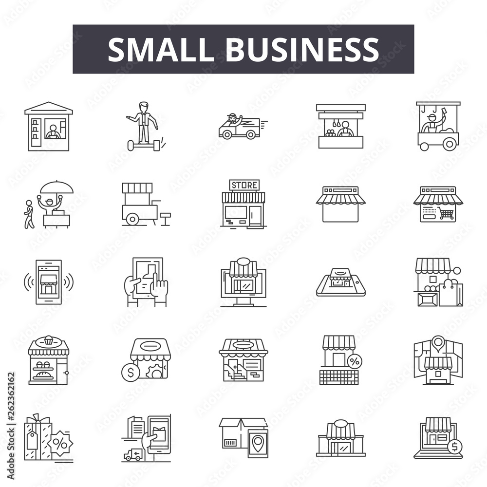 Small business line icons, signs set, vector. Small business outline concept illustration: business,small,building,shop,market,commercial,store
