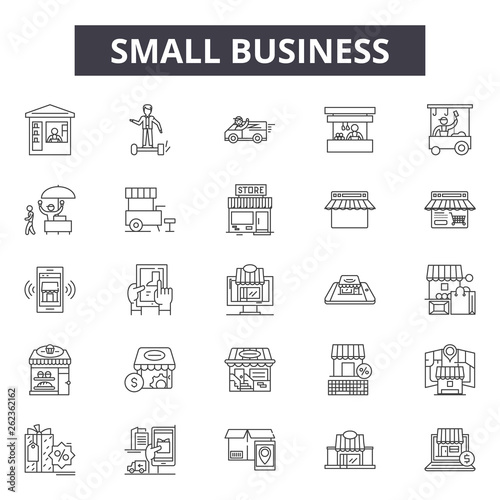 Obraz na płótnie Small business line icons, signs set, vector. Small business outline concept illustration: business,small,building,shop,market,commercial,store w salonie