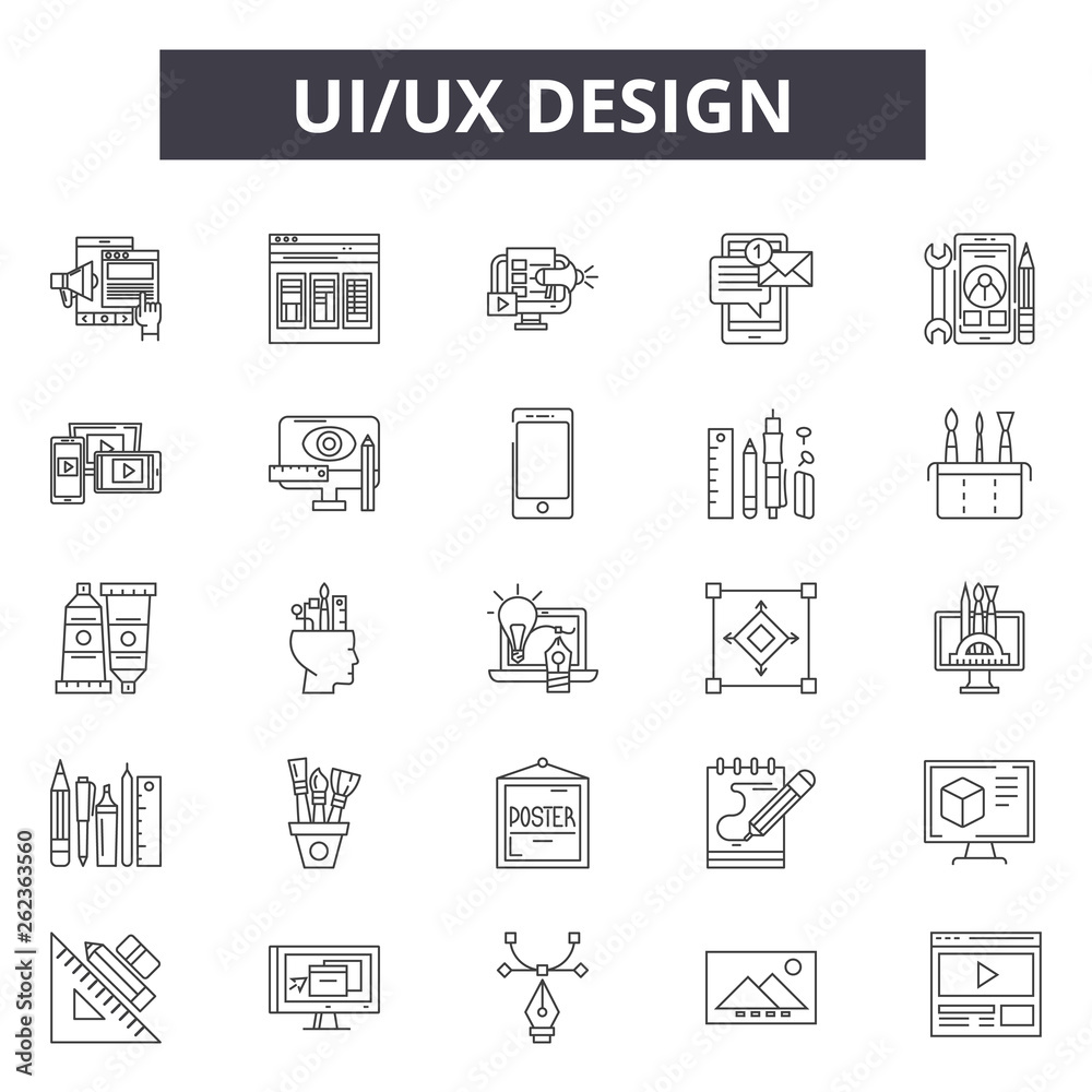Ui ux design line icons, signs set, vector. Ui ux design outline ...