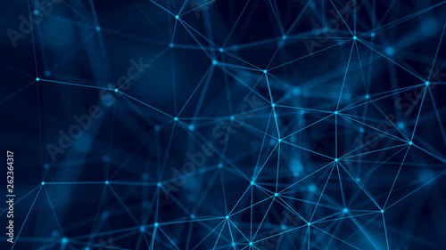 Big data visualization. Abstract background with connecting dots and lines. 3D rendering. High resolution.