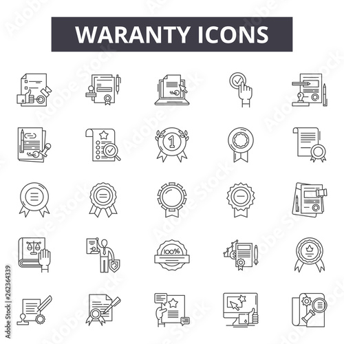 Waranty line icons, signs set, vector. Waranty outline concept illustration: waranty,badge,guarantee,label,sticker photo