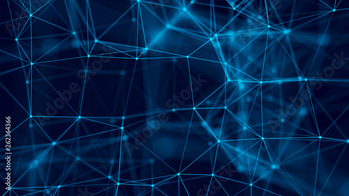 Big data visualization. Abstract background with connecting dots and lines. 3D rendering. High resolution.