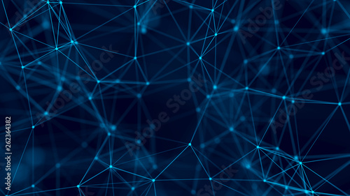 Big data visualization. Abstract background with connecting dots and lines. 3D rendering. High resolution.