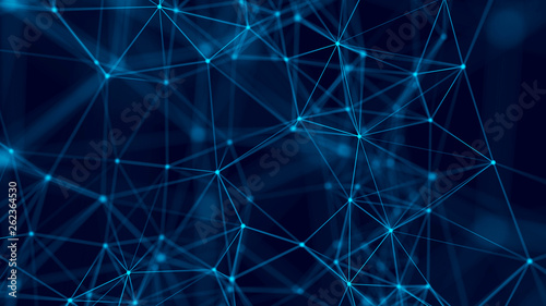 Big data visualization. Abstract background with connecting dots and lines. 3D rendering. High resolution.