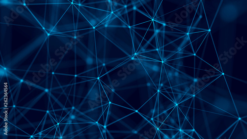 Big data visualization. Abstract background with connecting dots and lines. 3D rendering. High resolution.