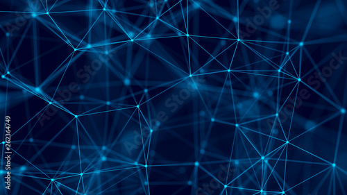 Big data visualization. Abstract background with connecting dots and lines. 3D rendering. High resolution.