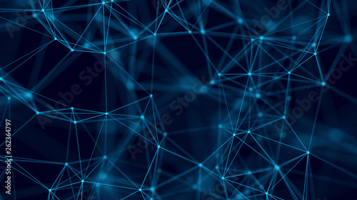 Big data visualization. Abstract background with connecting dots and lines. 3D rendering. High resolution.