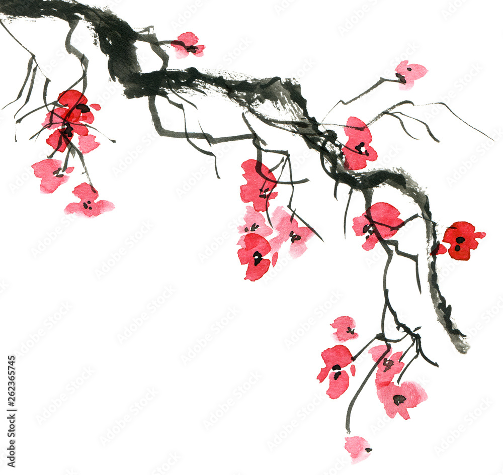 Watercolor blossom tree