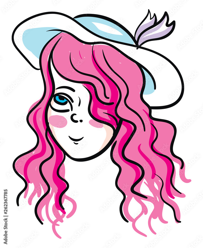 Girl with light pink hair and blue hat looks beautiful vector or color  illustration Stock Vector | Adobe Stock