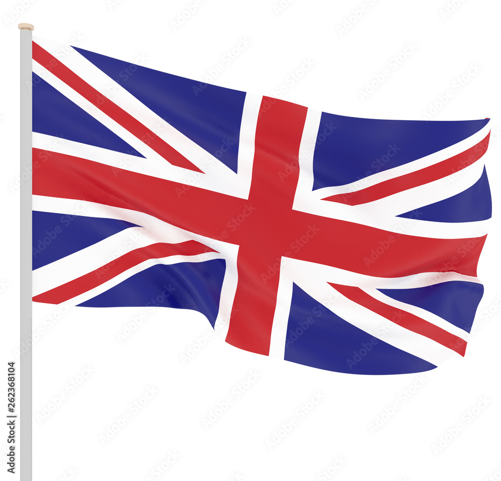 Waving flag of United Kingdom state. Illustration of European country flag on flagpole with red and white colors. 3d icon isolated on white background - Illustration Waving flag of United Kingdom state. Illustration of European country flag on flagpole with red and white colors. 3d icon isolated on white background - Illustration