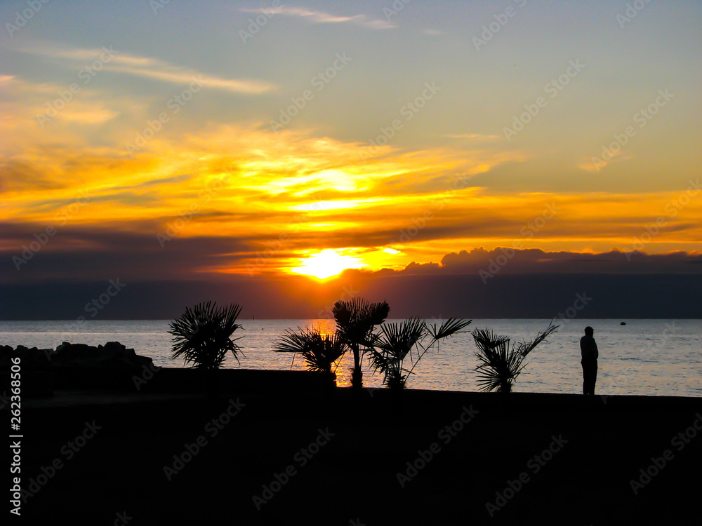 Beautiful sunrise in Italy over the sea