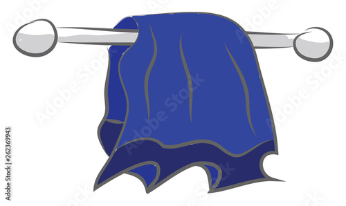 Blue-colored cartoon towel on an iron towel rail holder vector or color illustration