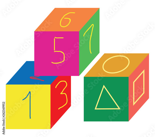 Cube-shaped multi-colored number toys/Cube-shaped multi-colored shapes toys vector or color illustration
