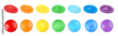 Set of colorful candies on white background photo