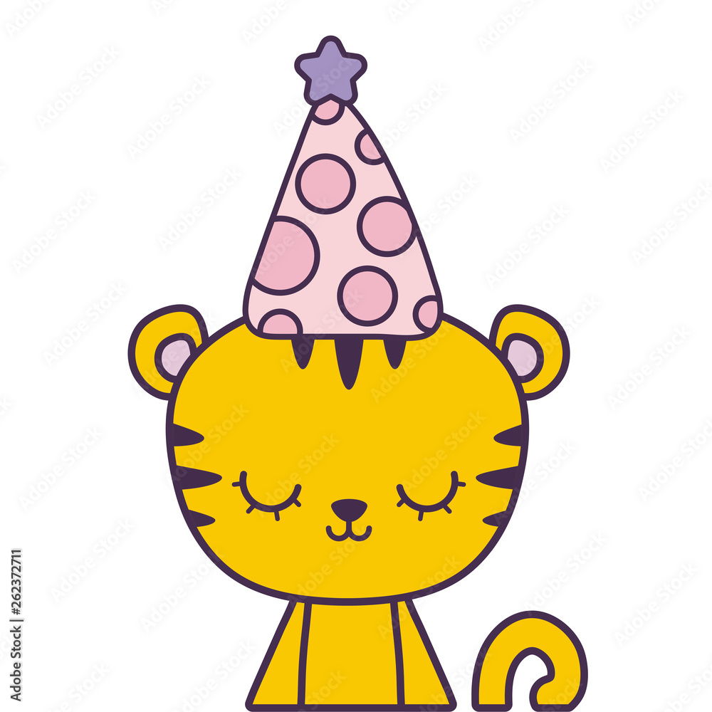 cute tiger animal with hat party