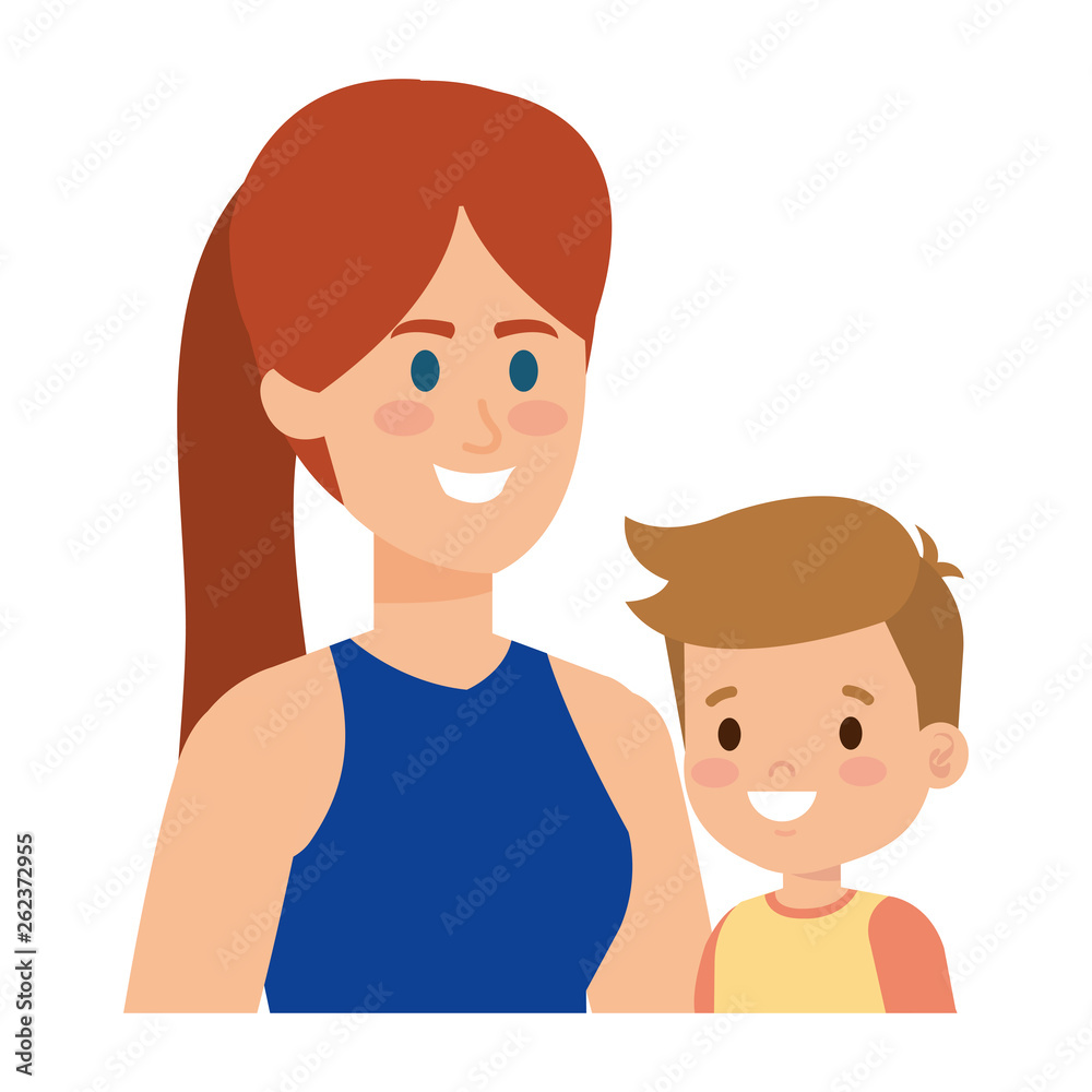 young mother with little son characters young mother with little son characters