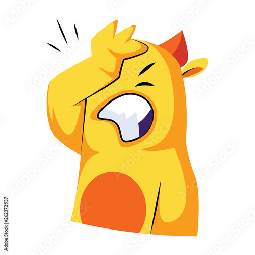 Yellow monster hitting its forehead vector illustration on a white background