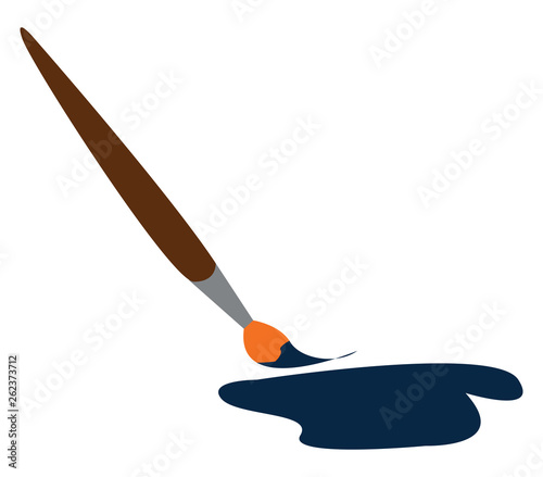 A brown brush dipped in blue paint vector or color illustration