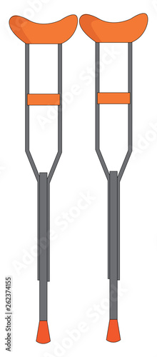 A pair of orange crutches vector or color illustration