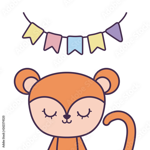 cute monkey animal with garlands hanging