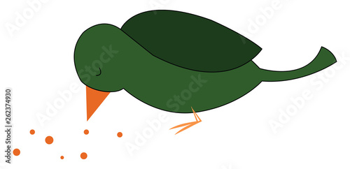 A green bird eating seeds looks cute vector or color illustration