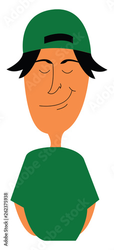 A smirking little boy dressed in a green-colored shirt vector or color illustration