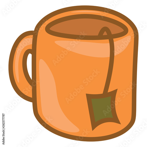 A tea bag dipped in an orange tea mug/Teatime vector or color illustration