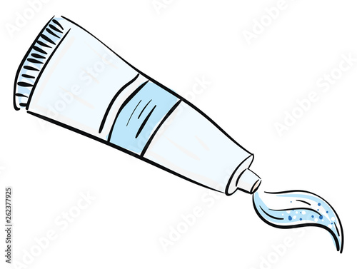 Toothpaste with microbeads squeezed and coming out from a blue toothpaste tube vector or color illustration