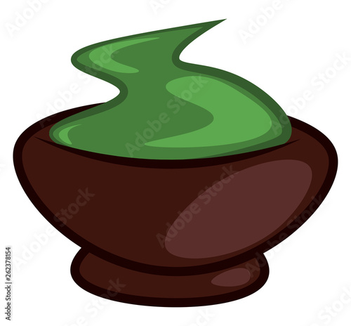 Brown-colored clay bowl with wasabi is ready to be served vector or color illustration