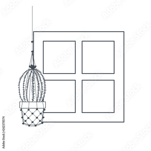 cactus on macrame hangers isolated icon