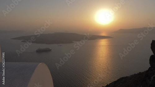 Catholic Church of St. Stylianos at sunset in Fira, Santorini, Greece, Europe photo