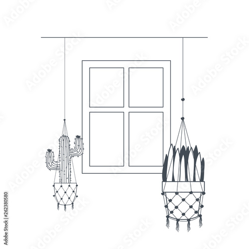 houseplants on macrame hangers icon