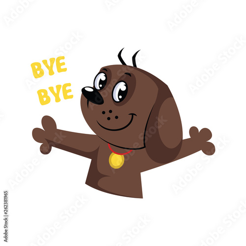 Brown dog saying Bye Bye vector illustration on a white background