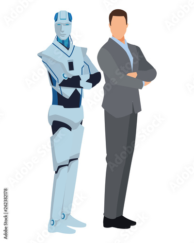 humanoid robot and businessman