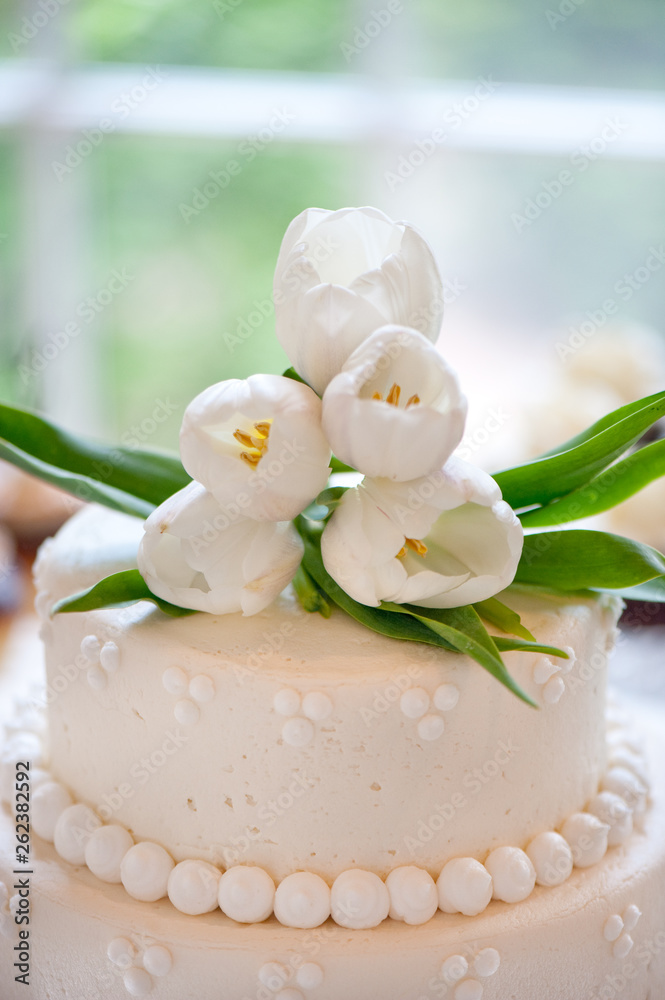Wedding Cake with White Flowers