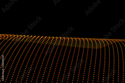 3d illustration. Abstract warm tone lines on black background. Futuristic design Light painting technique.