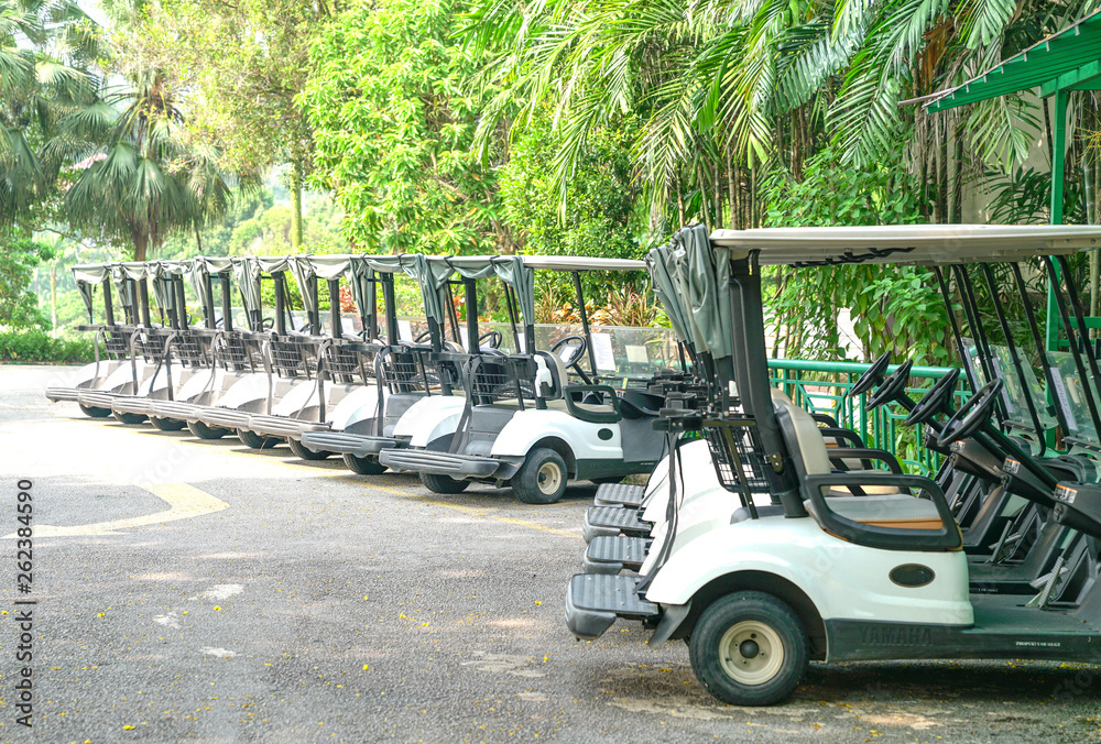 Golf carts parked outdoor