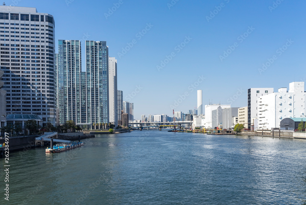 Landscape of Tennozu Canal in Tokyo