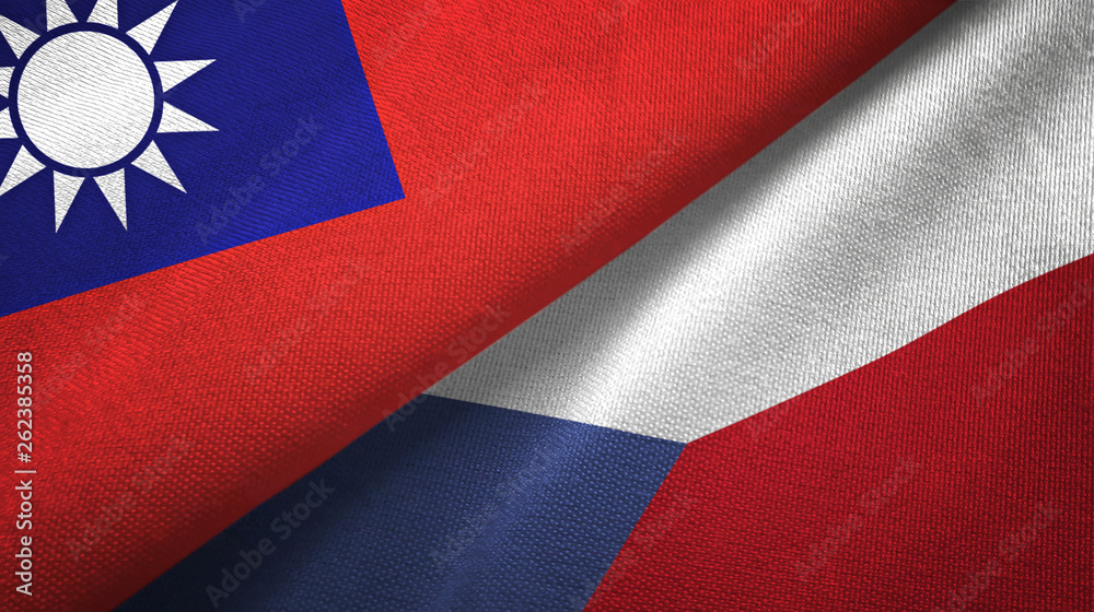 Taiwan and Czech Republic two flags textile cloth, fabric texture