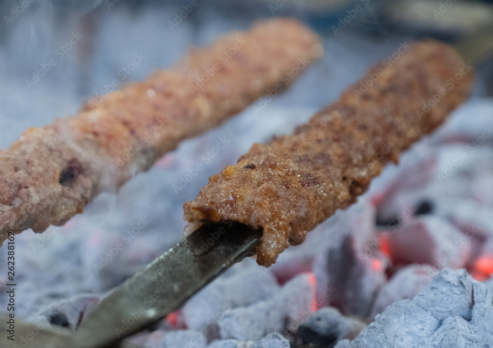 Fototapeta premium delicious turkish kebabs and excellent food, adana, grill, barbecue,