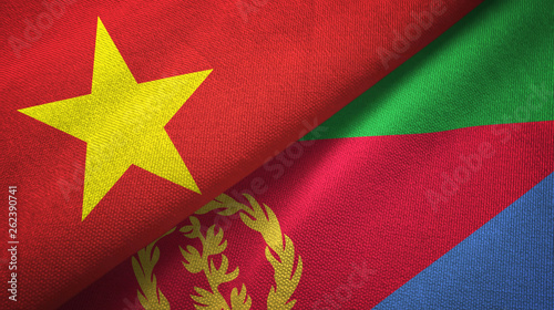 Vietnam and Eritrea two flags textile cloth, fabric texture