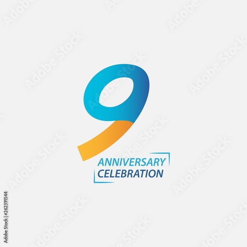 9 Year Anniversary Celebration Vector Template Design Illustration