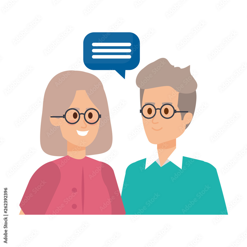 cute grand parents couple with speech bubble cute grand parents couple with speech bubble