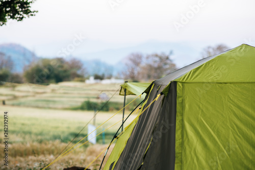 Tourist tent in camp in the mountain