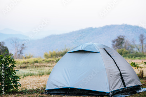Tourist tent in camp in the mountain