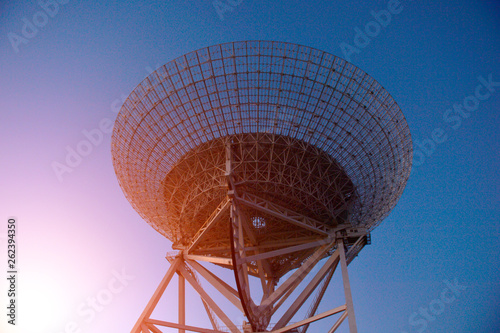 The observatory in the evening,The silhouette of a radio telesco